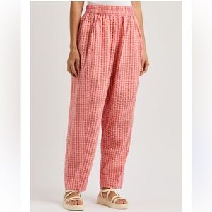 Free people pink yellow preppy gingham seersucker trouser pants